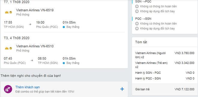 Bạn phải trả hơn 7 triệu đồng tiền vé máy bay khứ hồi.